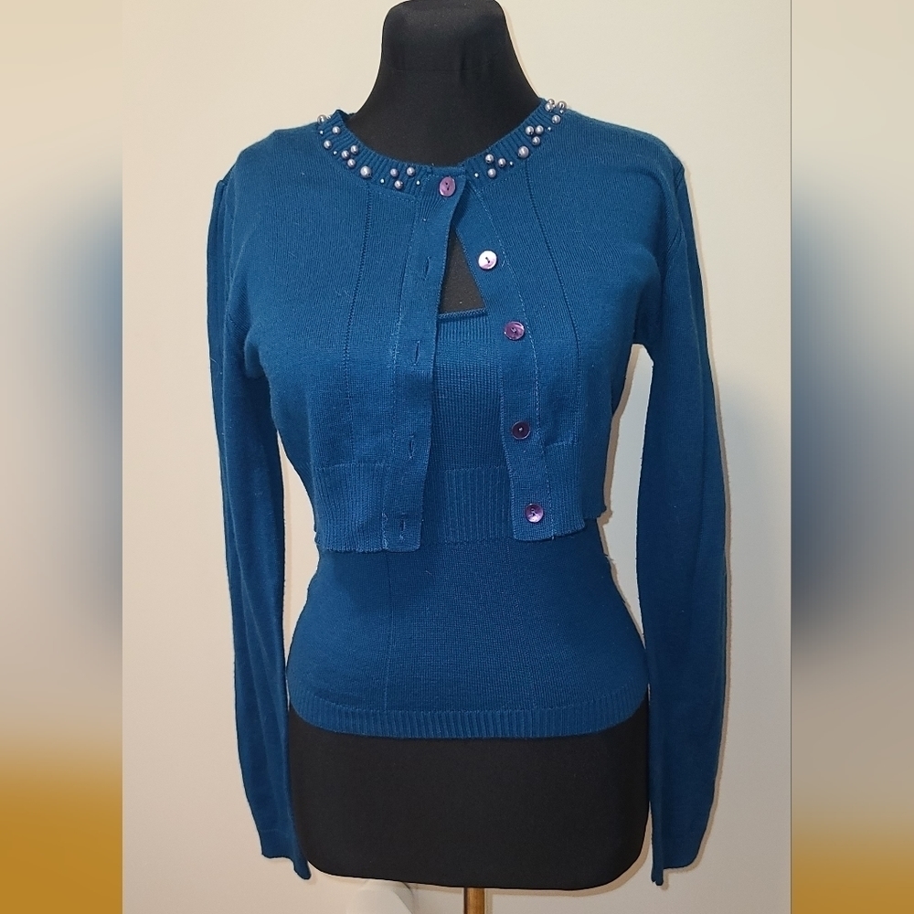 KOR@KOR wool knit top and Cropped Knit cardigan Matching set made in Italy S